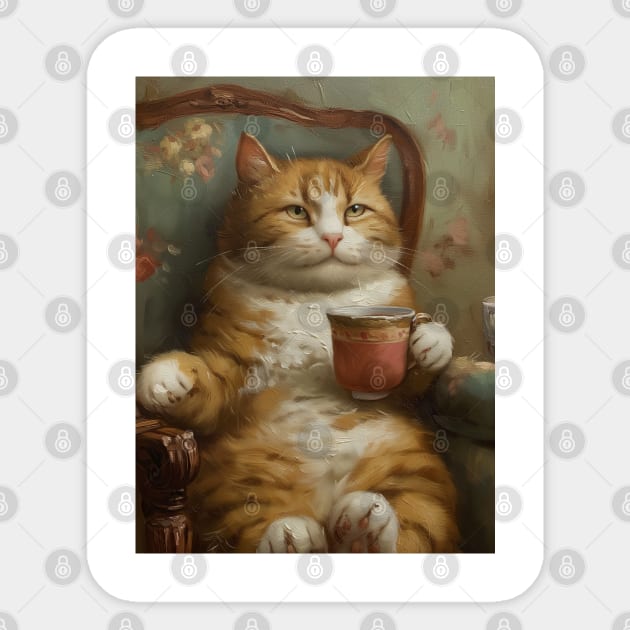 Tea Time Cat I Sticker by summer-sun-art